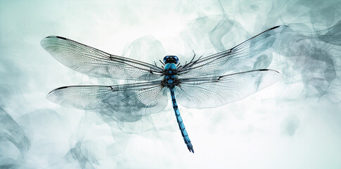 contemporary banner x ray style of dragonlflies  pattern on pastel background, generative ai illustration	