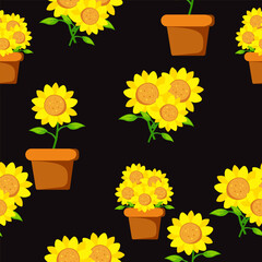 Beautiful sunflower on pot, isolated vector illustration