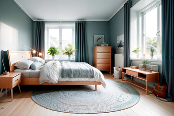 Bedroom in scandinavian style. Generative AI - 611386785