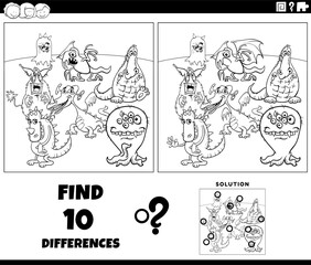 differences game with cartoon monsters coloring page