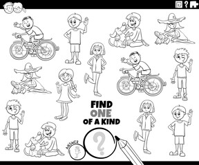 one of a kind activity with cartoon children and teens coloring page