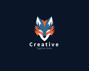 Fox Head logo design, simple abstract wolf face logo concept design template