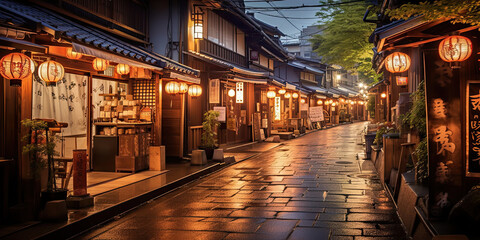 Naklejka na ściany i meble Nightfall Serenity: Discovering the Charms of a Small Japanese Town