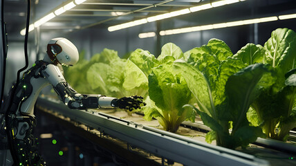 Robot tends lettuce in the greenhouse