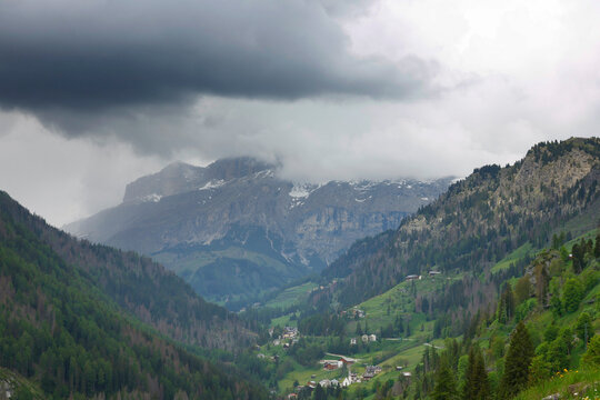Summer landscape of Sella mountains in the Dolomites, Italy, Europe