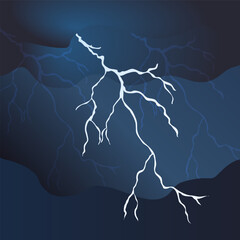 Lightning with reflection in dark sky in paper style