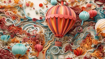 Fototapeta premium A Mesmerizing Hot Air Balloon Crafted with Intricate Ornaments