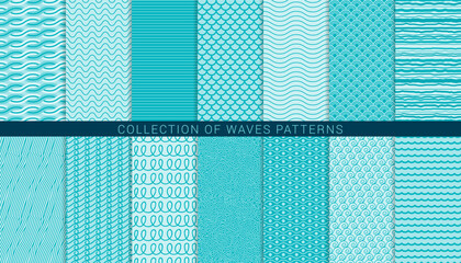  Set of 14 seamless waves, curls, lines and other simpe geometric pattern backgrounds