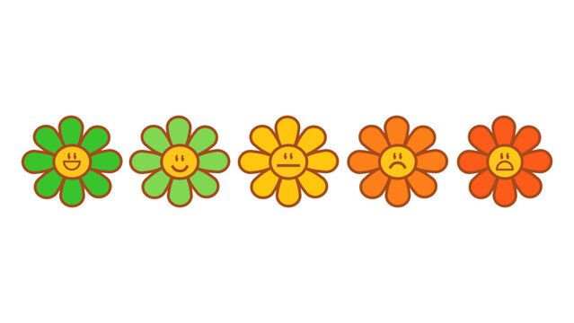 Groovy positive raiting stars. 5 trendy groovy star set on transparent background. Customer feedback concept positive style. Vector icon