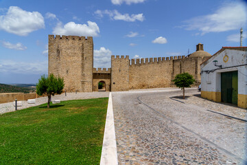 iberian fort castle in elvas portugal with wall battlements and keep