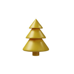 Gold Christmas tree. 3D render spruce is decoration element for winter or summer seasons. Metal realistic plant for park. Vector illustration like decoration symbol in clay, plastic style
