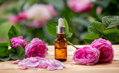 rose flower and essential oil. spa and aromatherapy