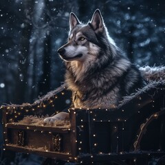 Wolfdog in snowy forest