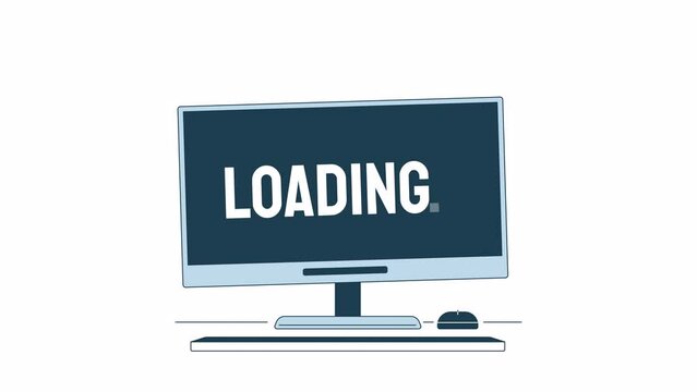 Broken monitor loader animation. Damaged desktop computer crackling. Flash message 4K video footage. Isolated outline colour loading animation with alpha channel transparency for UI, UX web design