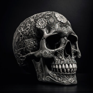 Etched Eternity: A Kaleidoscope of Artistry on a Engraved Skullcreated with Generative AI technology