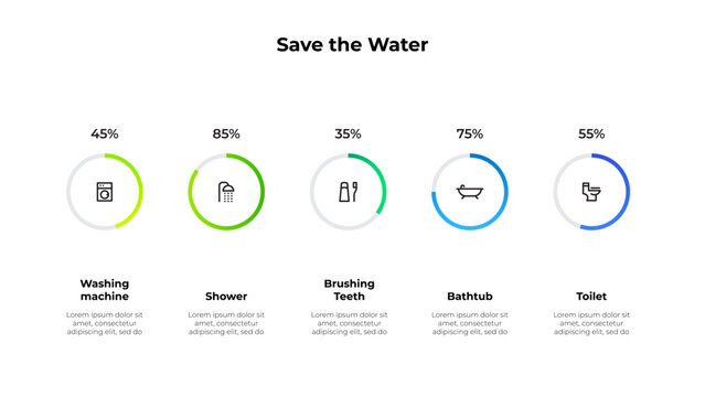 Illustration with tips on saving water consumption. Ecology infographic