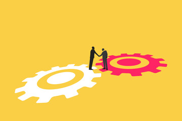 Business negotiation, deal making or acquisition, merger vector concept. Two men shaking hands. Minimal design. Eps10 illustration.eps