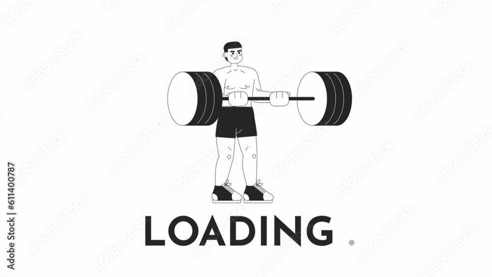 Poster animated bw powerlifter loader. latino american man deadlifting. flash message 4k video footage. iso