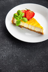 cheesecake classic taste sweet dessert fresh pastry natural ingredient healthy meal food snack on the table copy space food background rustic top view