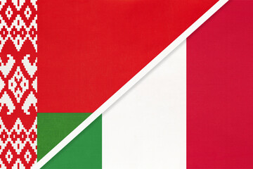 Belarus and Italy symbol of country. Belarusian vs Italian national flags.