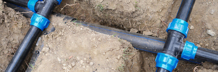Underground irrigation system, plumbing water drainage installation