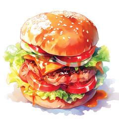 Cheeseburger watercolor painting white backgroung vector generate with ai 