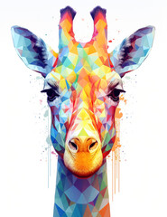giraffe painted with geometric shapes on a white background. created with generative AI