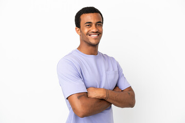 African American handsome man on isolated white background with arms crossed and looking forward