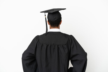 African American university graduate man over isolated white background in back position