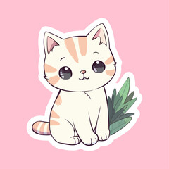 Vector So cute cat with big eyes Isolated sticker illustration Childish design print on t-shirt and etc funny happy kitten