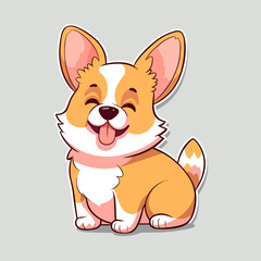 Cute smiling welsh corgi dog vector cartoon flat style illustration isolated sticker on blue background. Element for your card, design, print, chat, sticker etc.
