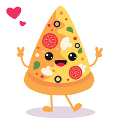 Happy smiling kawaii cute Pizza Slice. Vector flat cartoon character illustration icon design. Isolated on white background. Pizza, fast food 
