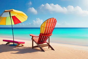 Fototapeta na wymiar Chairs with Umbrella on Beach Generative AI