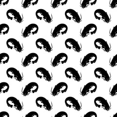 Seamless pattern with catfish silhouettes.  Doodle black and white vector illustration.