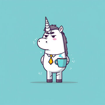 Unicorn drinking coffee cartoonize