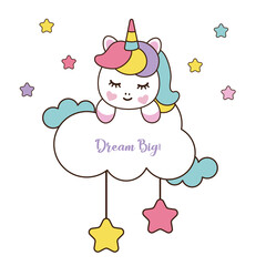 Cute Unicorn post, Dream big, unicorn, stars, colorful