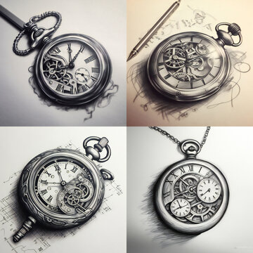 Clock Tattoo Design with Floral Motifs