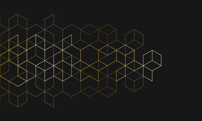 The graphic design elements with isometric shape golden blocks. Abstract geometric background