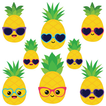 Happy smiling Kawaii cute Pineapple. Vector flat fruit character illustration mascot design. Isolated on white background.
