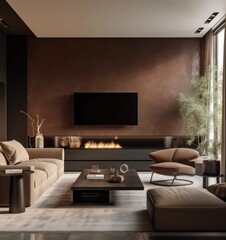 Comfortable and Elegant Living Room, Focused on Couch and TV Area.