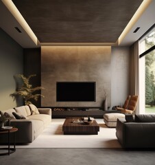 Elegant Living Room Showcasing Detailed Couch and Television Corner.