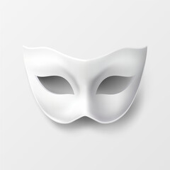 Vector 3d Realistic Blank White Carnival Vintage Mask Closeup Isolated. Mask for Carnival, Party, Masquerade. Design Template for Carnival, Party Ball Concept. Front View