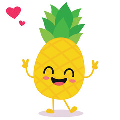 Happy smiling Kawaii cute Pineapple. Vector flat fruit character illustration mascot design. Isolated on white background.
