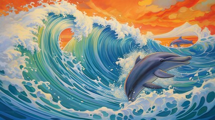 Majestic Dolphins Gracefully Gliding Through Crystal-Clear Waters