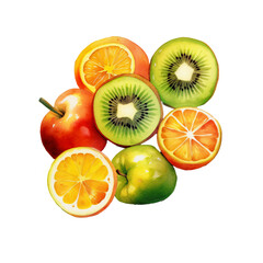Naklejka na ściany i meble distributed slices of different fruits in watercolor design isolated on transparent background