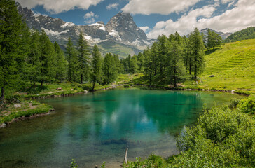 The blu lake, Cervinia, Aosta Valley Italy
