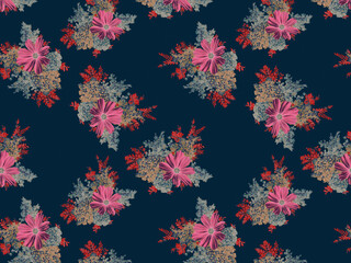 Fototapeta na wymiar vintage flower seamless pattern with metallic color ground digital textile print design