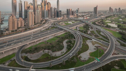 Dubai Marina highway intersection spaghetti junction night to day timelapse