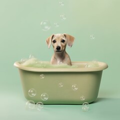 Cute Dog in a Bathtub