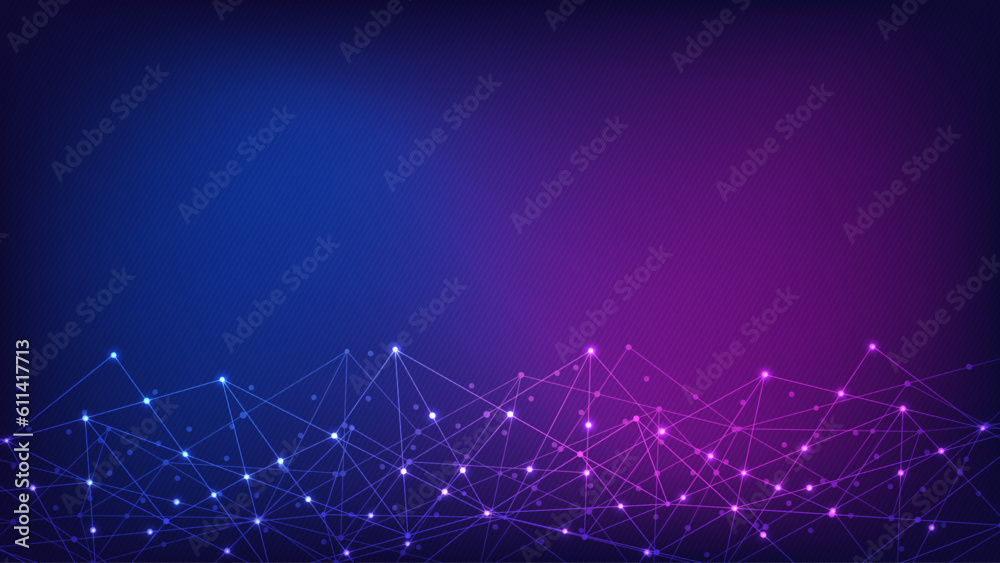 Wall mural abstract technology background with connecting the dots and lines. global network connection, intern